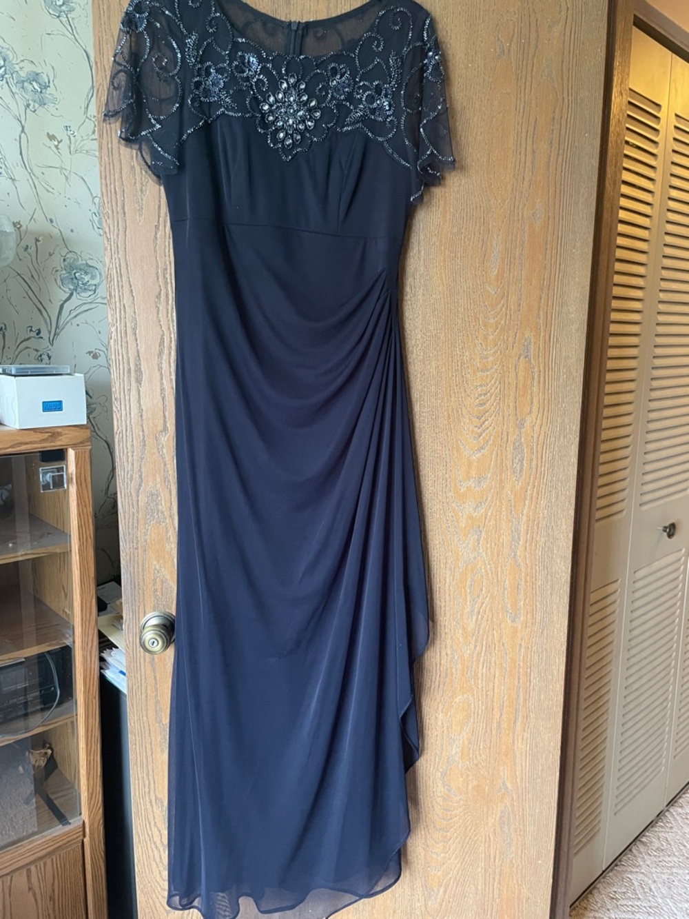 Xscape Navy Beaded Yoke Maxi Dress evening dress mob/mog